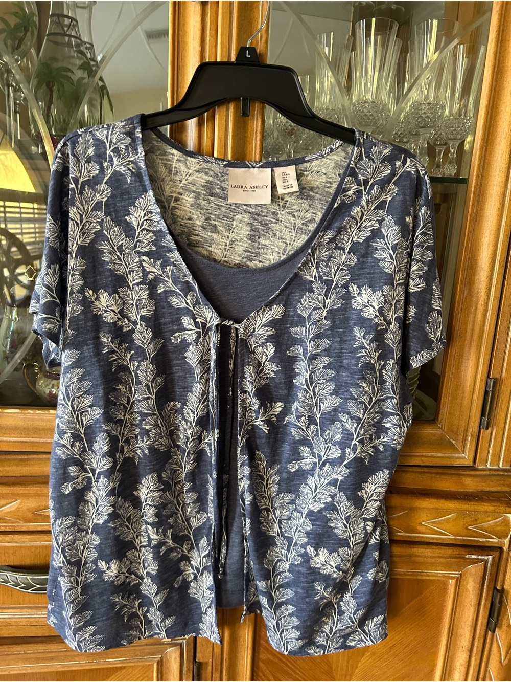 Laura Ashley Linen Navy Blue Floral Tie-Front 2 piece set